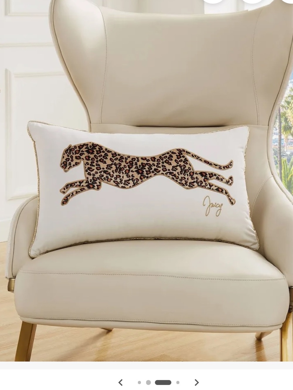 Juicy Couture White Pillow with Leopard Applique and Gold Trim - Picture 7 of 7